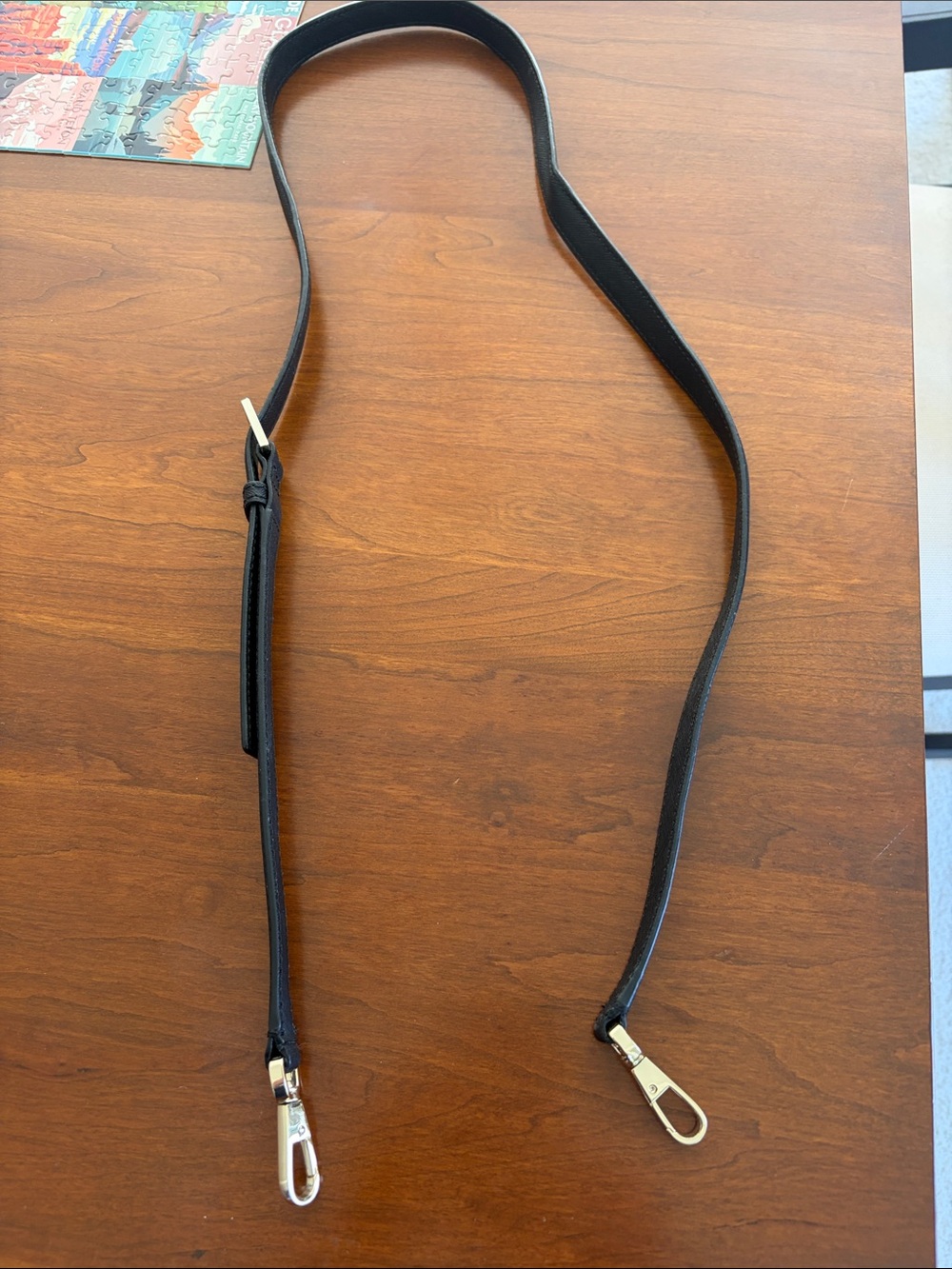 Adjustable Black Leather Bag Strap with Silver Hardware